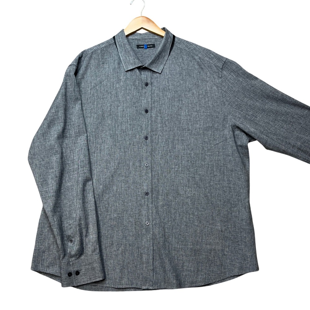 Vince Camuto Button Down Shirt Mens XXL Gray Heathered Long Sleeve Textured Trim